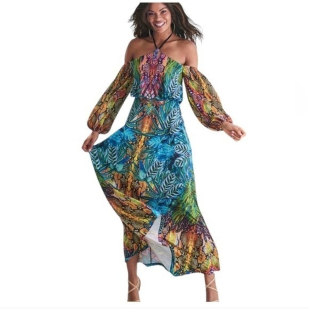 Venus Multicolor Off-Shoulder Maxi Dress